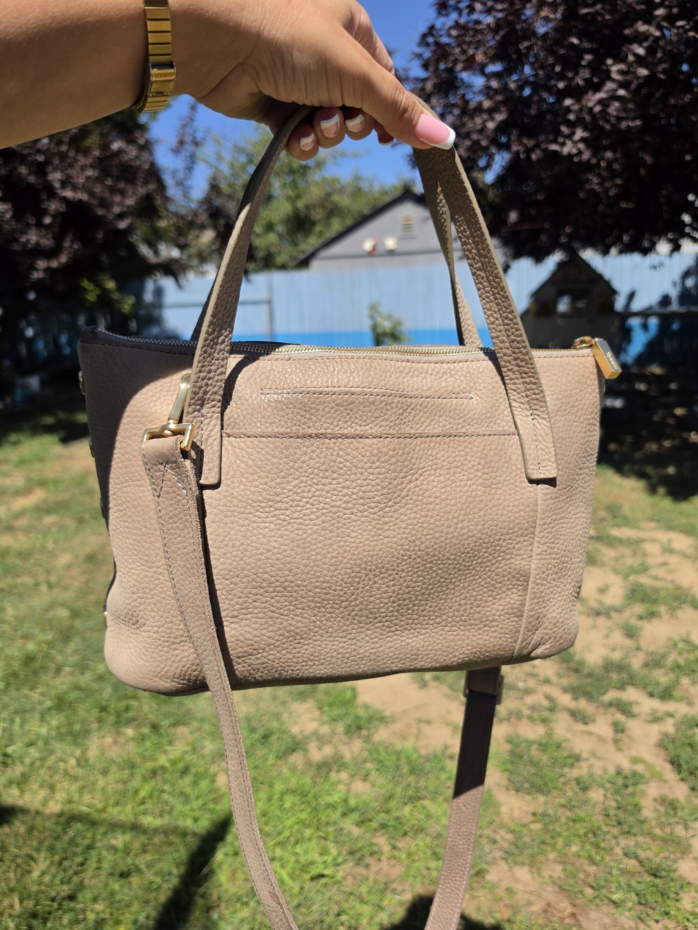 Hammitt Taupe Pebbled Leather Handbag Crossbody Bag with Gold Hardware - Picture 13 of 16